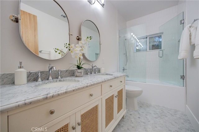 582 Paseo St, Arroyo Grande, CA 93420 - bathroom featuring toilet, enclosed tub / shower combo, and double vanity