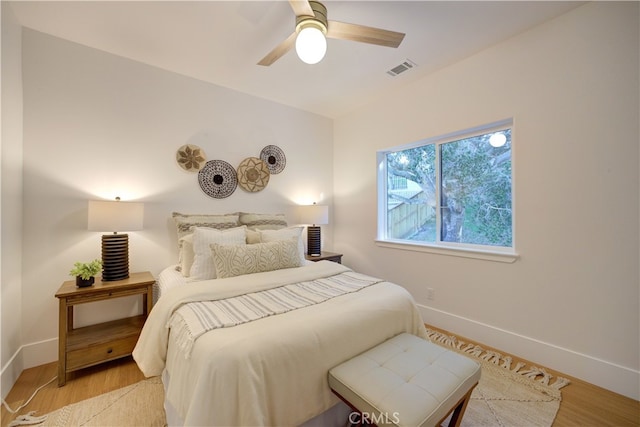 582 Paseo St, Arroyo Grande, CA 93420 - bedroom with baseboards, light wood-style flooring, and a ceiling fan