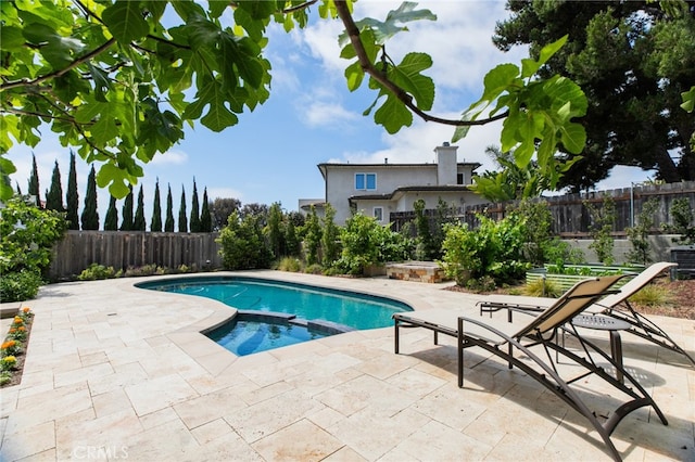 1624 Malden St, San Diego, CA 92109 - view of pool featuring a patio, a fenced backyard, and a pool with connected hot tub