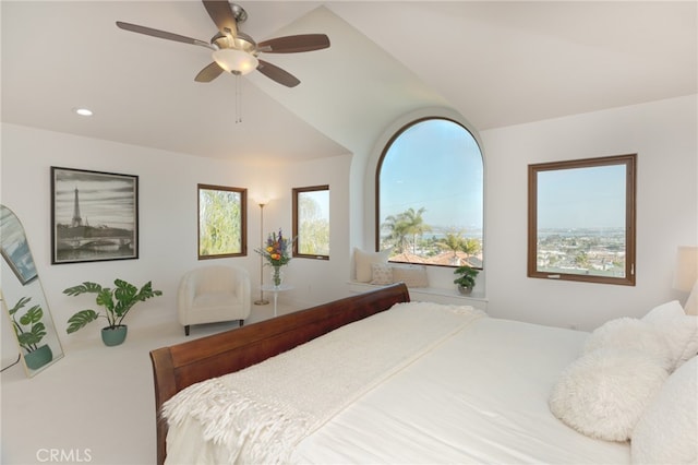 1624 Malden St, San Diego, CA 92109 - bedroom with lofted ceiling, ceiling fan, and recessed lighting