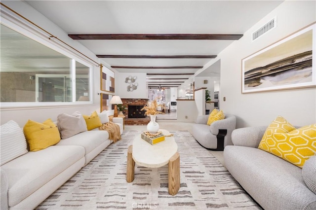 21128 Trigger Ln, Diamond Bar, CA 91765 - living room featuring beam ceiling and a ceiling fan