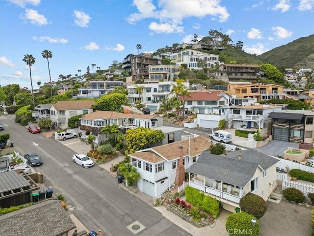 aerial view with a mountain view and a residential view