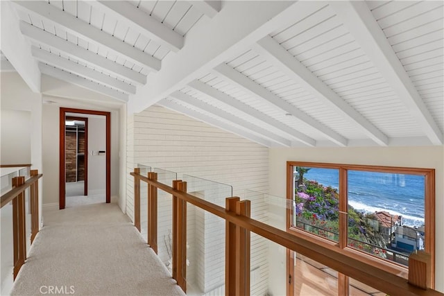 35451 Camino Capistrano, Dana Point, CA 92624 - corridor featuring wood ceiling and an upstairs landing