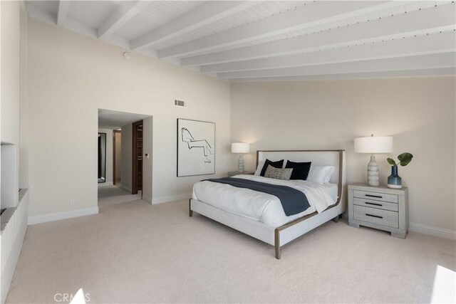 35451 Camino Capistrano, Dana Point, CA 92624 - bedroom featuring beamed ceiling and light carpet