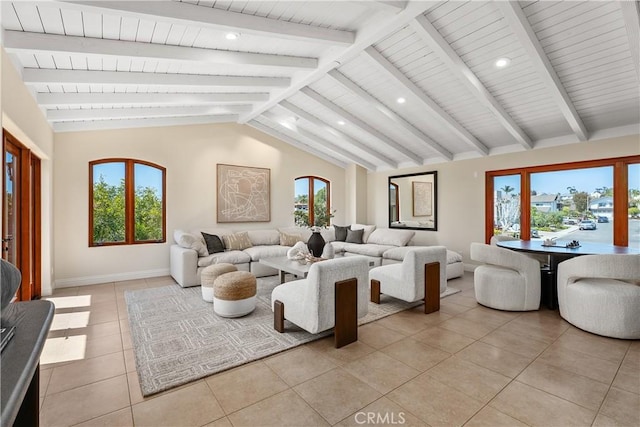 35451 Camino Capistrano, Dana Point, CA 92624 - living area featuring light tile patterned floors, recessed lighting, and wood ceiling