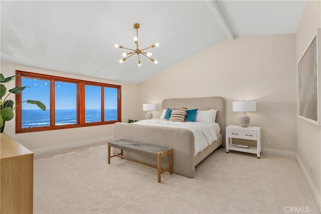 35451 Camino Capistrano, Dana Point, CA 92624 - bedroom featuring carpet floors, a chandelier, and a water view