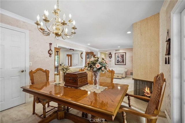 11300 Dulcet Ave, Porter Ranch, CA 91326 - dining room featuring a chandelier, recessed lighting, crown molding, and wallpapered walls
