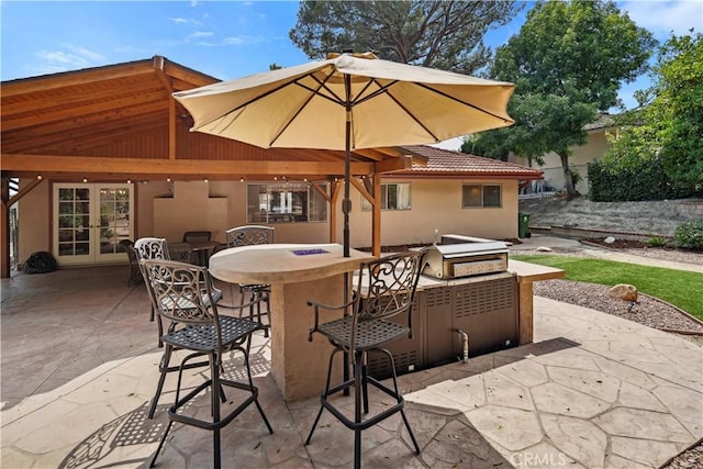 11300 Dulcet Ave, Porter Ranch, CA 91326 - view of patio / terrace featuring an outdoor bar, french doors, and an outdoor kitchen