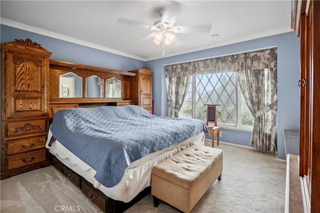 11300 Dulcet Ave, Porter Ranch, CA 91326 - bedroom with light colored carpet, crown molding, and a ceiling fan