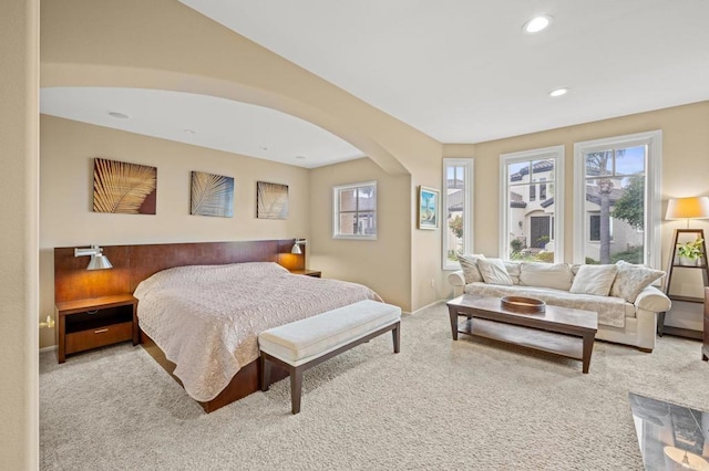 3358 Caminito Luna Nueva, Del Mar, CA 92014 - bedroom with carpet flooring, recessed lighting, arched walkways, and baseboards