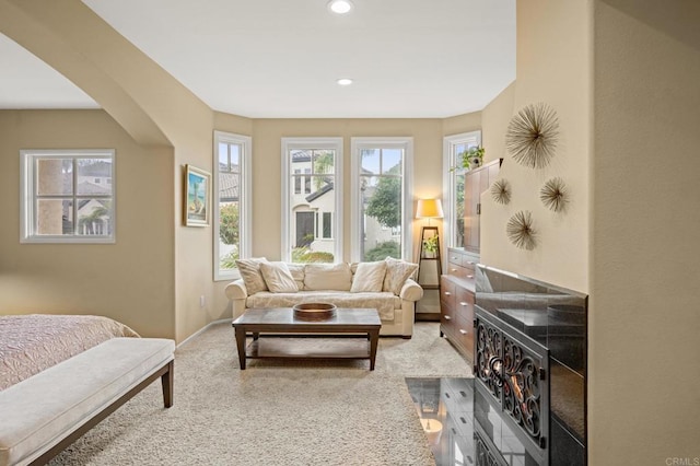 3358 Caminito Luna Nueva, Del Mar, CA 92014 - carpeted bedroom with recessed lighting, baseboards, and arched walkways