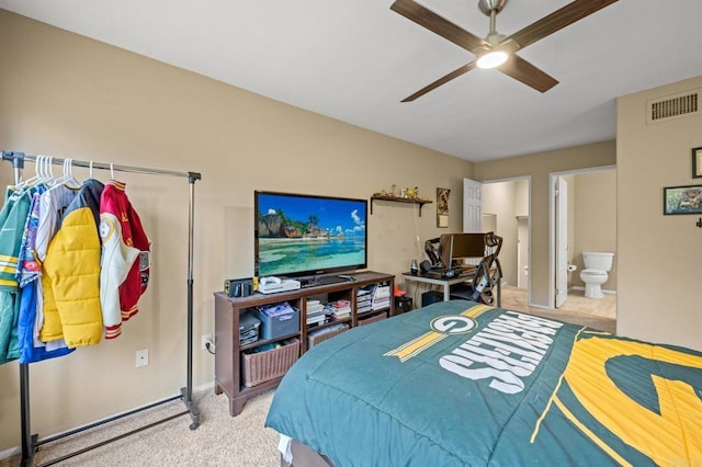 3358 Caminito Luna Nueva, Del Mar, CA 92014 - carpeted bedroom with baseboards, ensuite bath, and ceiling fan