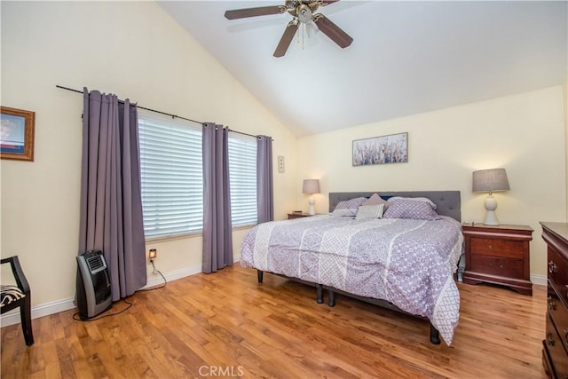 3251 Mountainside Dr, Corona, CA 92882 - bedroom with vaulted ceiling, baseboards, light wood-style floors, and ceiling fan