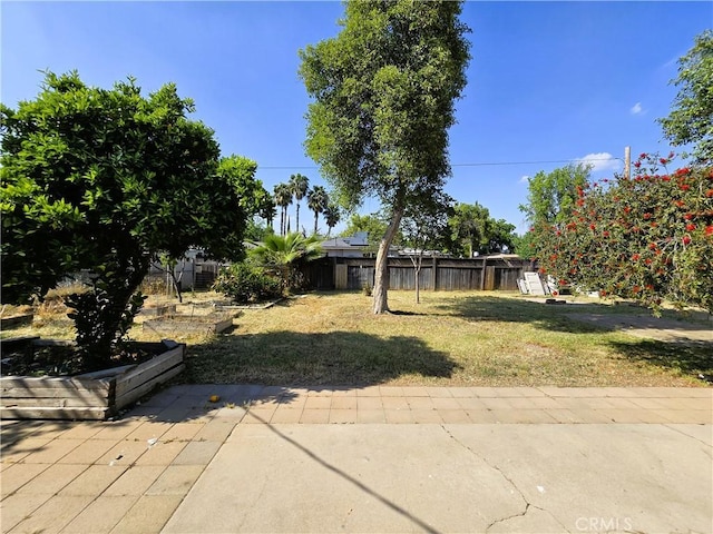 view of yard with fence and a patio