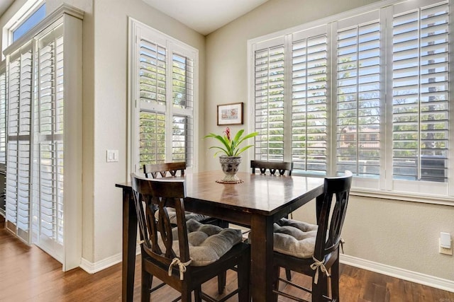 dining room with baseboards and wood finished floors