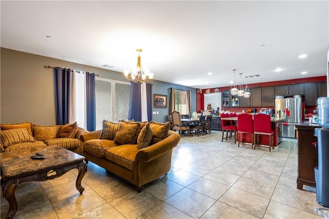 36696 Pavic Ct, Lake Elsinore, CA 92532 - living area featuring a chandelier, light tile patterned floors, and recessed lighting