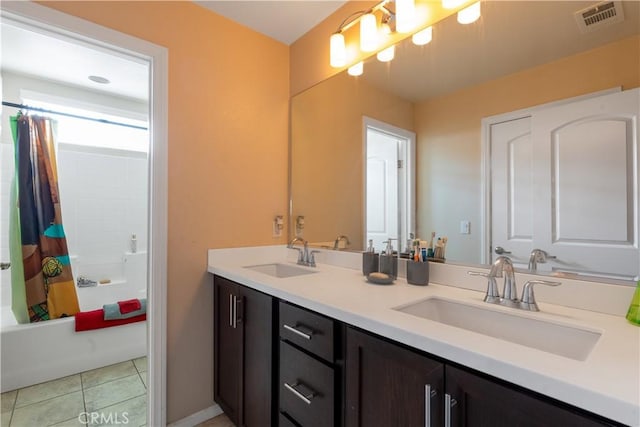 36696 Pavic Ct, Lake Elsinore, CA 92532 - bathroom with double vanity, tile patterned flooring, and shower / tub combo