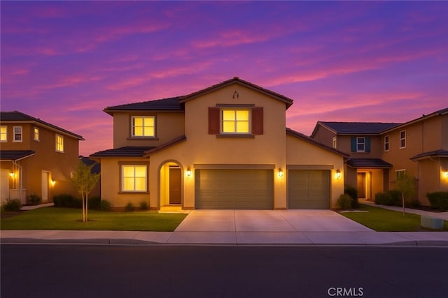 36696 Pavic Ct, Lake Elsinore, CA 92532 - traditional-style house featuring stucco siding, a lawn, driveway, an attached garage, and a tile roof