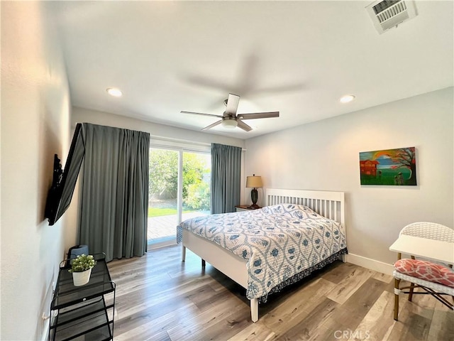 6051 Summerdale Dr, Huntington Beach, CA 92647 - bedroom with wood finished floors, baseboards, visible vents, recessed lighting, and access to outside