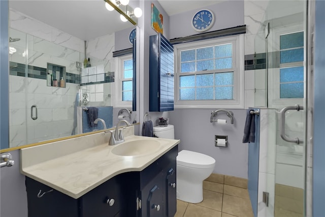 7111 Texhoma Ave, Van Nuys, CA 91406 - full bathroom featuring tile patterned flooring, toilet, vanity, and a shower stall