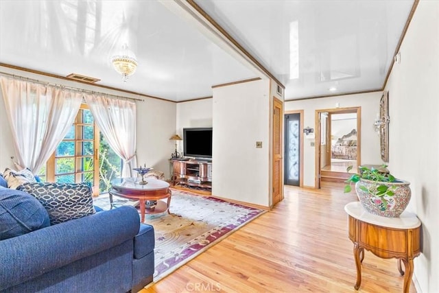 17861 Cathedral Pl, Encino, CA 91316 - living area featuring wood finished floors and crown molding