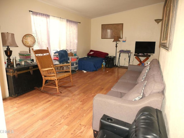 living area with lofted ceiling and wood finished floors