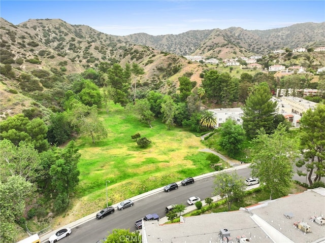 bird's eye view with a mountain view