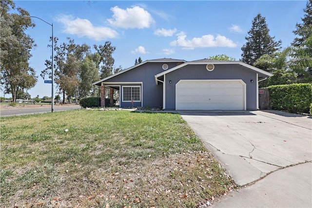 624 Rensselaer Ct, Merced, CA 95348 - ranch-style home featuring concrete driveway, a front yard, and a garage