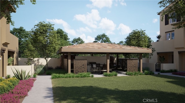 view of yard featuring a gazebo, a patio, and fence