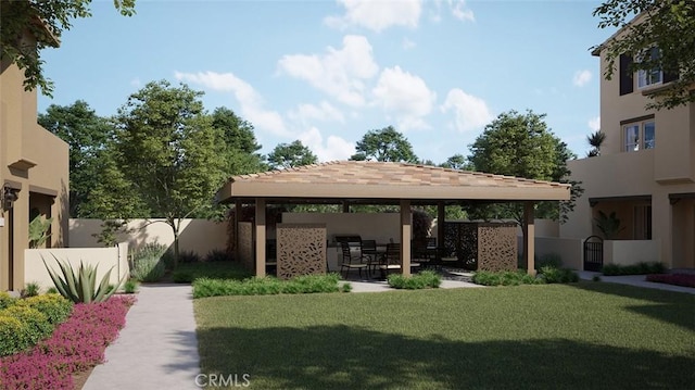 view of yard featuring fence, a gazebo, and a patio