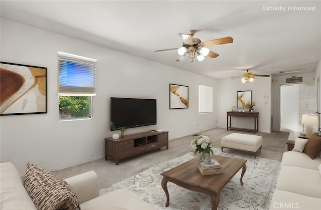 568 4th St, Willows, CA 95988 - living room featuring a ceiling fan and carpet floors