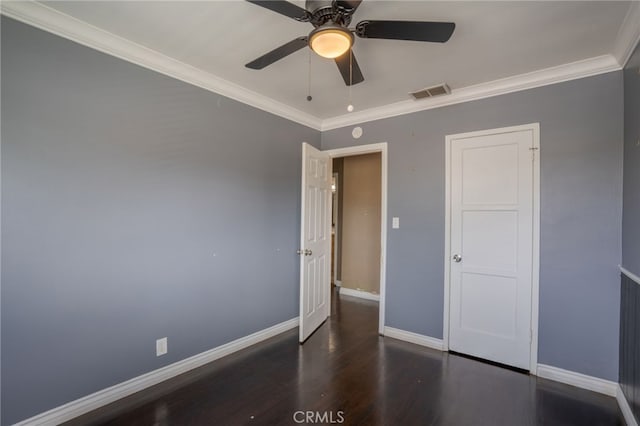 14967 Dunton Dr, Whittier, CA 90604 - unfurnished bedroom featuring baseboards, ornamental molding, wood finished floors, and ceiling fan