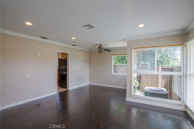 14967 Dunton Dr, Whittier, CA 90604 - spare room featuring baseboards, a ceiling fan, recessed lighting, wood finished floors, and ornamental molding