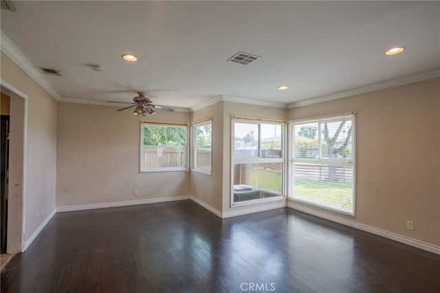 14967 Dunton Dr, Whittier, CA 90604 - empty room with plenty of natural light, ceiling fan, baseboards, recessed lighting, and crown molding