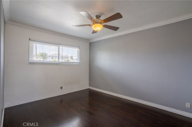 14967 Dunton Dr, Whittier, CA 90604 - empty room featuring dark wood-style flooring, baseboards, ornamental molding, and ceiling fan