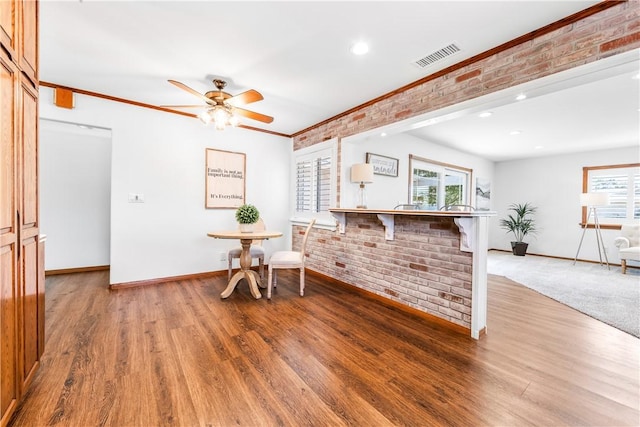 12172 Manley St, Garden Grove, CA 92845 - kitchen with ceiling fan, baseboards, healthy amount of natural light, brick wall, and recessed lighting