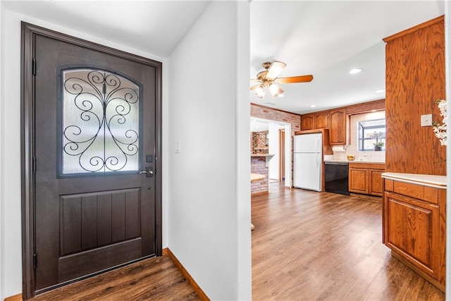 12172 Manley St, Garden Grove, CA 92845 - entryway featuring wood finished floors, ceiling fan, and baseboards
