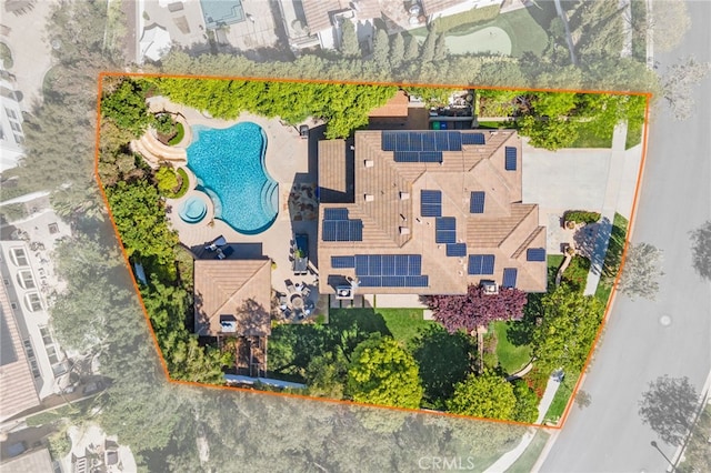 aerial overview of property's location with a pool area and property parcel outlined