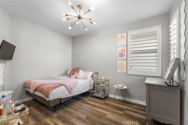 22811 Rolling Brook Ln, Wildomar, CA 92595 - bedroom with a chandelier, wood finished floors, and baseboards