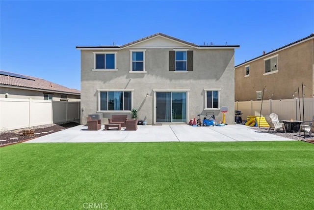 4872 Goldfinch St, Hemet, CA 92545 - back of house featuring an outdoor living space with a fire pit, a patio, and stucco siding