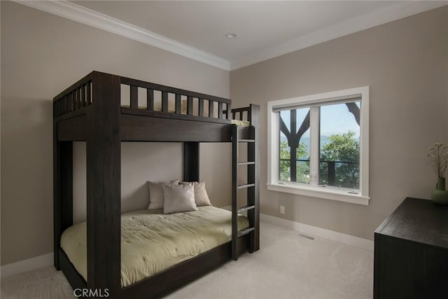 27417 Matterhorn Dr, Lake Arrowhead, CA 92352 - bedroom with baseboards, ornamental molding, and carpet