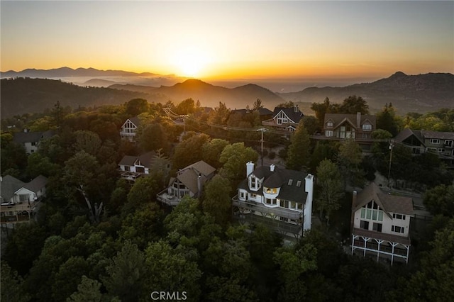 27417 Matterhorn Dr, Lake Arrowhead, CA 92352 - aerial view at dusk with a mountain view and a residential view