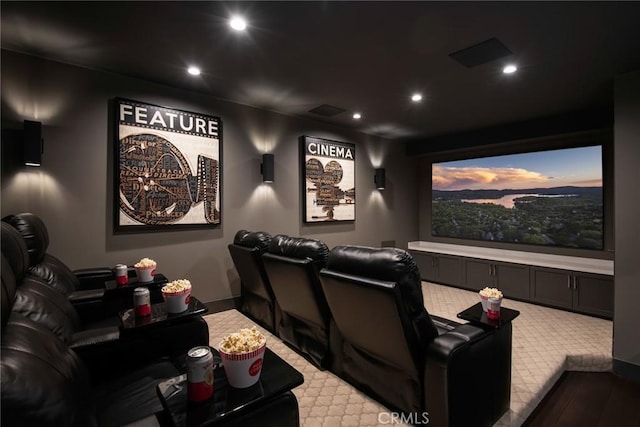 27417 Matterhorn Dr, Lake Arrowhead, CA 92352 - home theater room with baseboards, recessed lighting, and light colored carpet