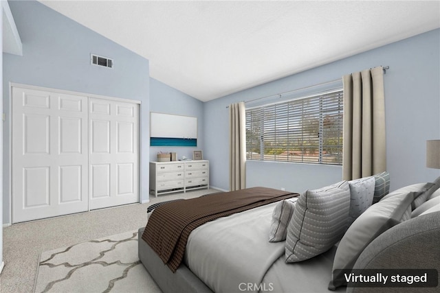 1092 Amberton Ln, Newbury Park, CA 91320 - bedroom with lofted ceiling, a closet, and carpet