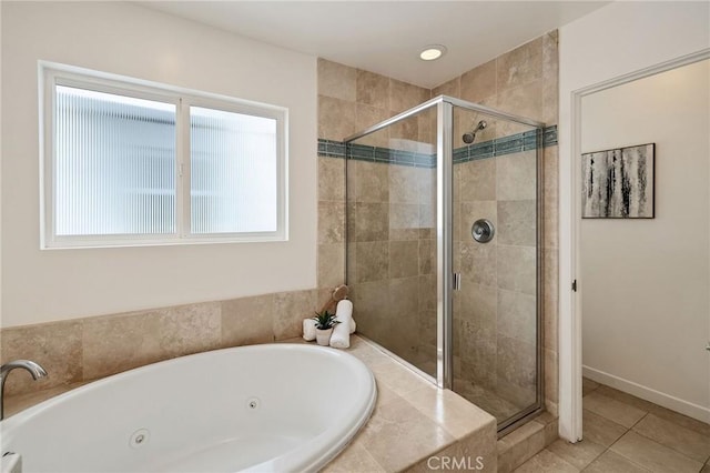 1429 Manhattan Ave, Hermosa Beach, CA 90254 - full bathroom featuring a jetted tub, a shower stall, and tile patterned flooring