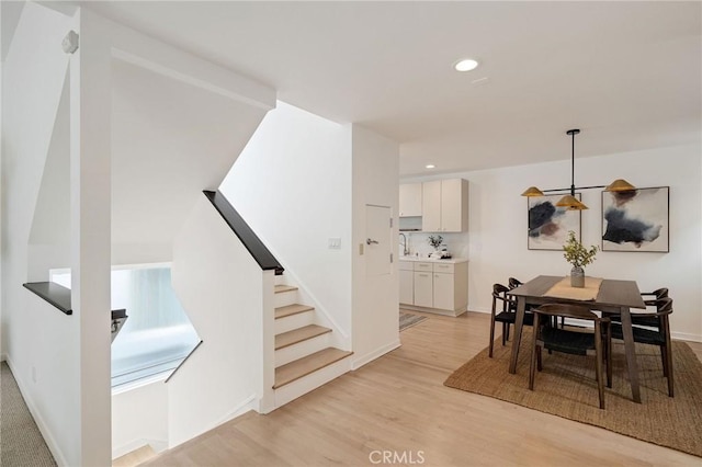 1429 Manhattan Ave, Hermosa Beach, CA 90254 - dining area with stairway, light wood-type flooring, and recessed lighting