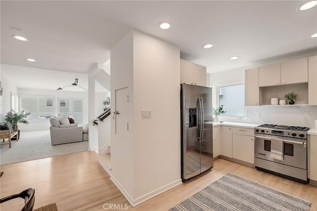 1429 Manhattan Ave, Hermosa Beach, CA 90254 - kitchen featuring stainless steel appliances, light wood-style flooring, light countertops, recessed lighting, and open floor plan
