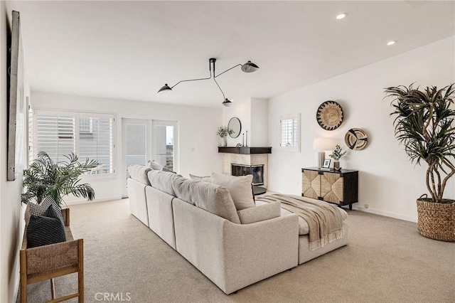 1429 Manhattan Ave, Hermosa Beach, CA 90254 - carpeted living area with recessed lighting and a glass covered fireplace