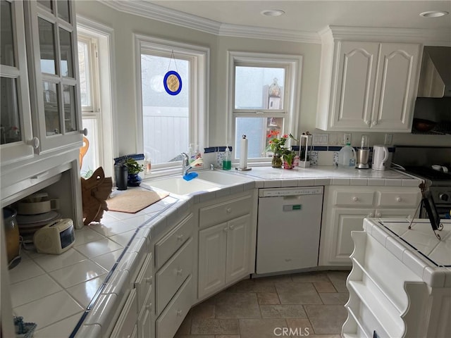 32182 Links Pointe, Laguna Niguel, CA 92677 - kitchen with dishwasher, tile counters, a sink, gas stove, and white cabinets
