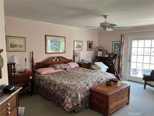 32182 Links Pointe, Laguna Niguel, CA 92677 - bedroom with light carpet, access to exterior, crown molding, and a ceiling fan